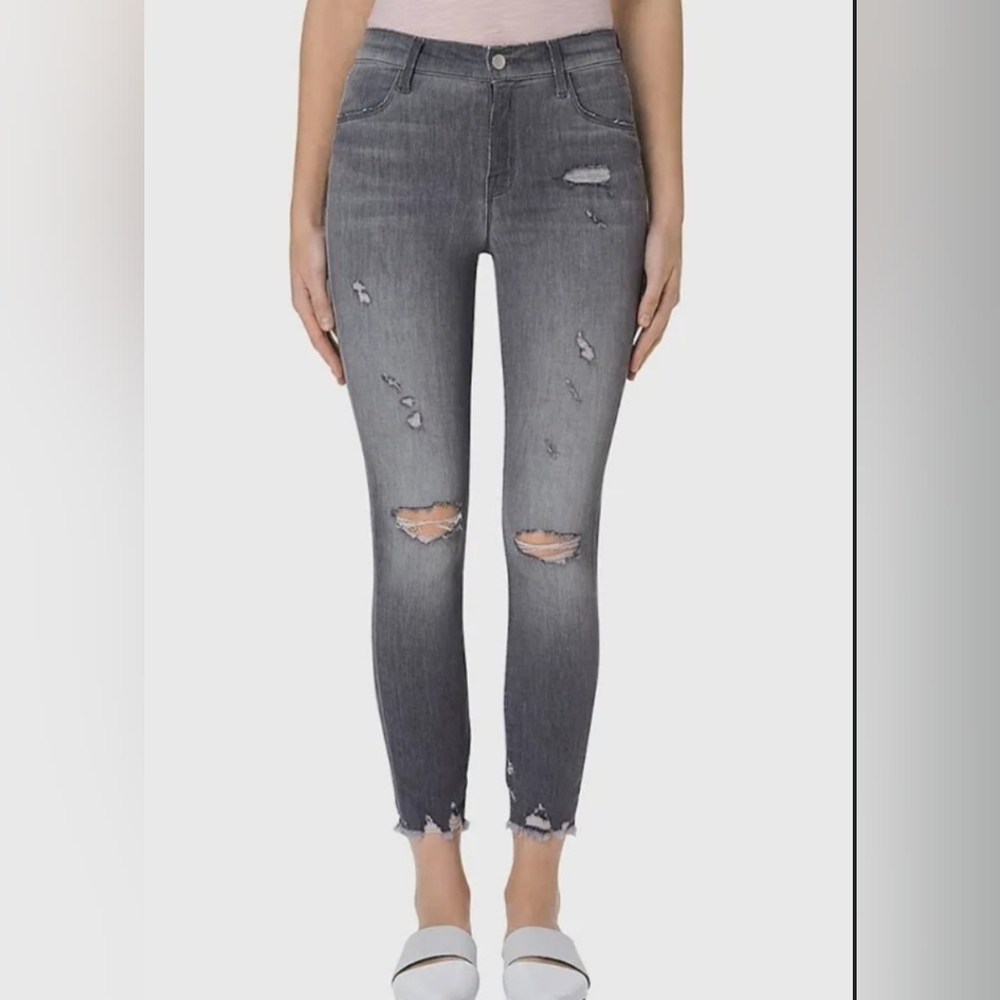 J Brand, Alana High Rise Cropped Provocateur Destruct Gray Skinny Jeans, Size 25